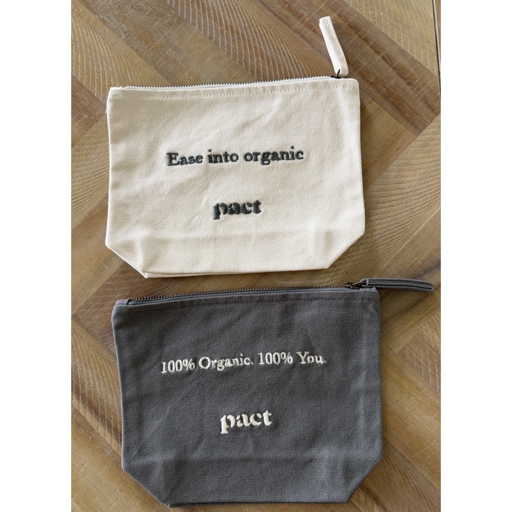 Pact Organic Lot of 2 Cotton Canvas Bags Make-up Organizer Makeup Travel Multi